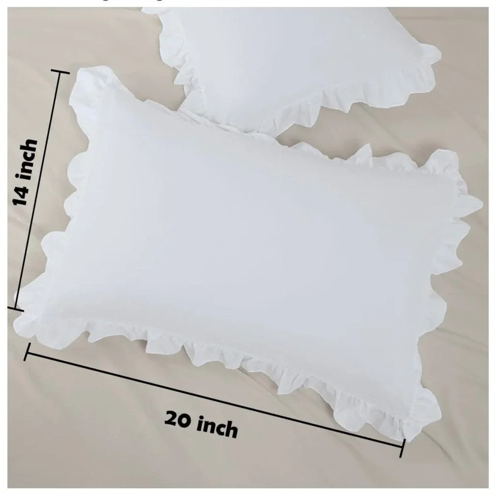 White Ruffled Pillowcase Set 20x14 Vintage Style Pleated Edge Bedding Shams